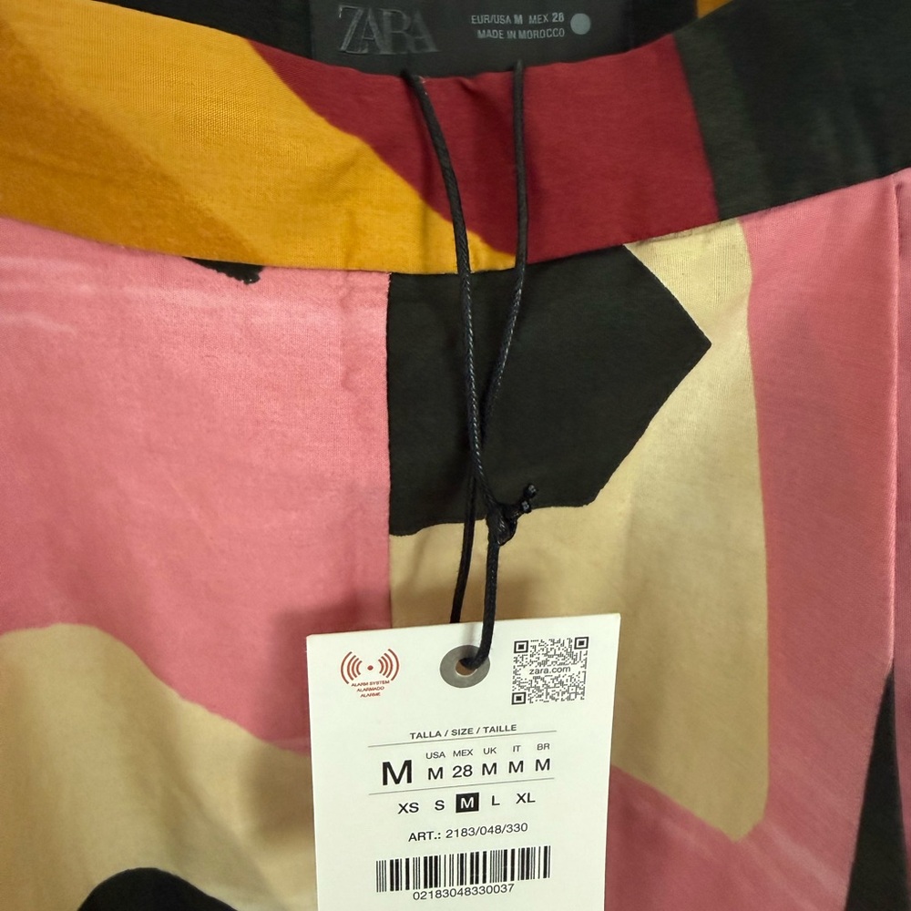 Zara Pink Abstract Print Circle Skirt with Black, Cream & Mustard Accents - Picture 4 of 4